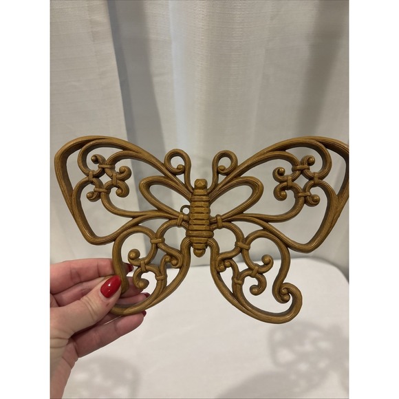 Vintage HOMCO Butterflies Wall Decor Brown Faux Wood Home Interiors~Set of 2 - Picture 2 of 9